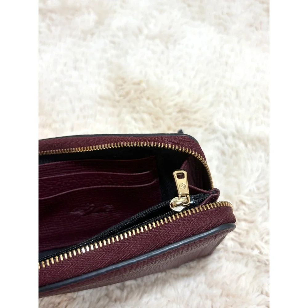 Longchamp Le Foulonne Medium Zip Around Wallet Wine Burgundy Leather Parisian